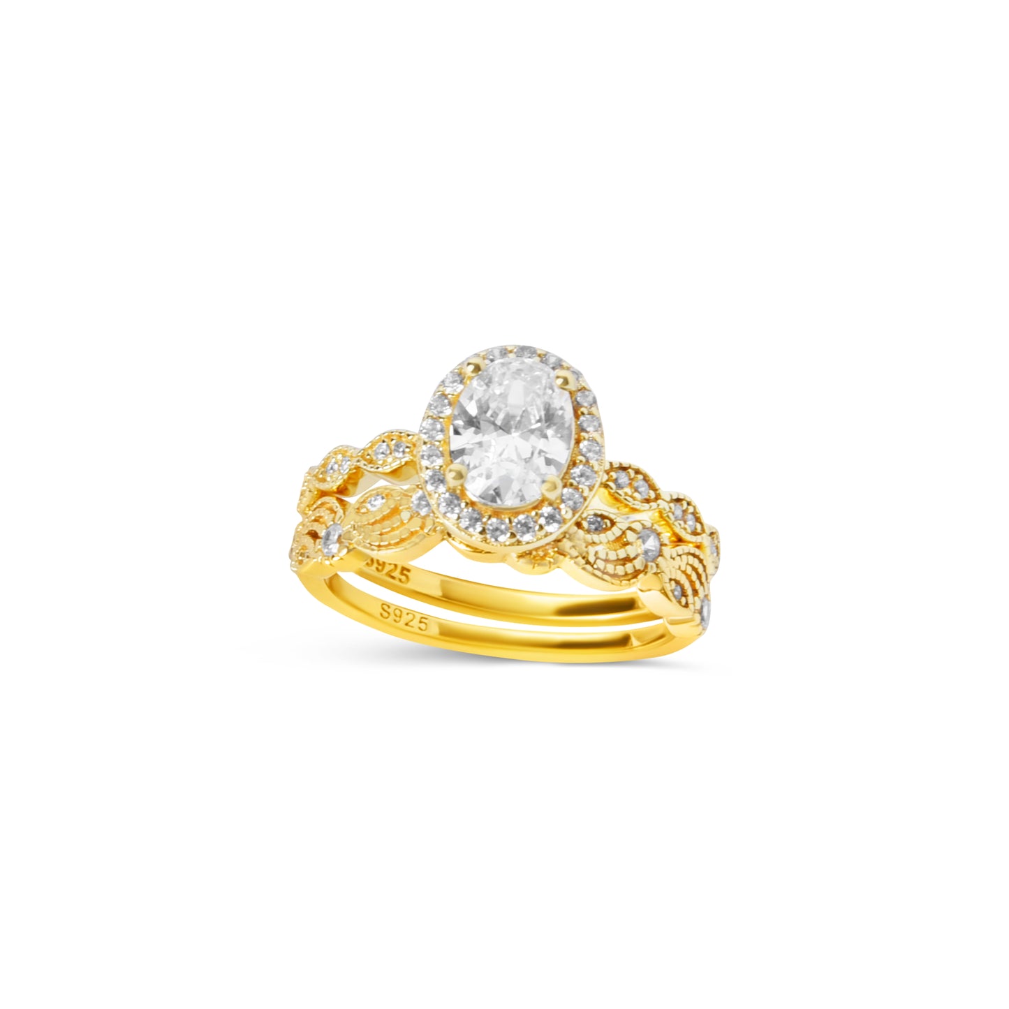 Stackable double band oval ring set in gold plated sterling silver