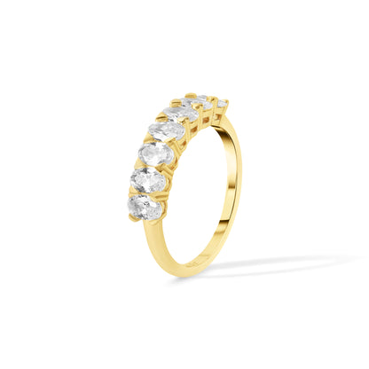 Elegant gold oval zircon band ring closeup view