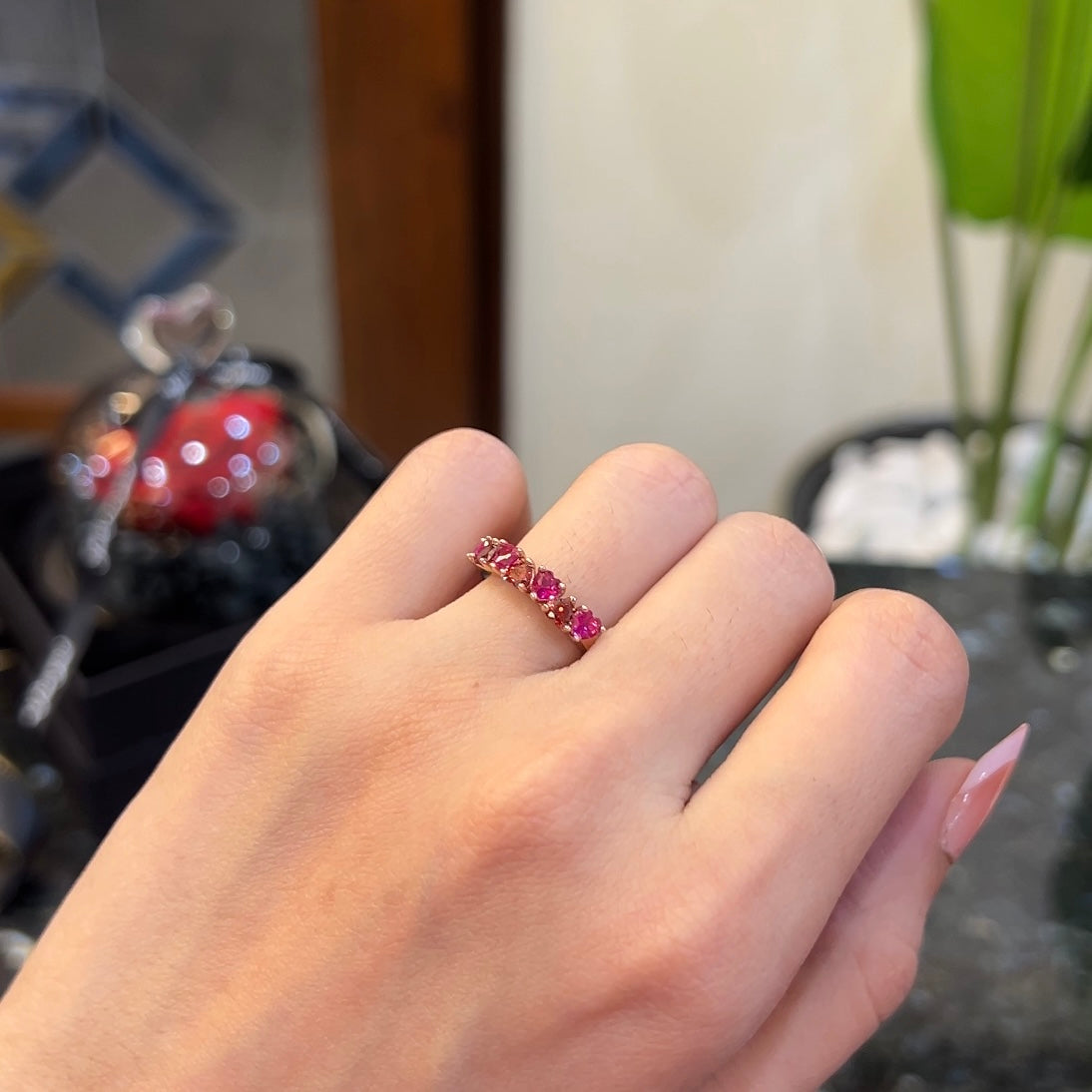 Rose gold 7 hearts of love ring worn on hand