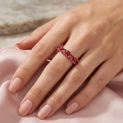 Woman wearing 7 Hearts of Love Ring rose gold heart ring gift for her Pakistan