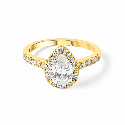 Gold Drop Ring with pear cut white zircon in 18KT gold plating Pakistan