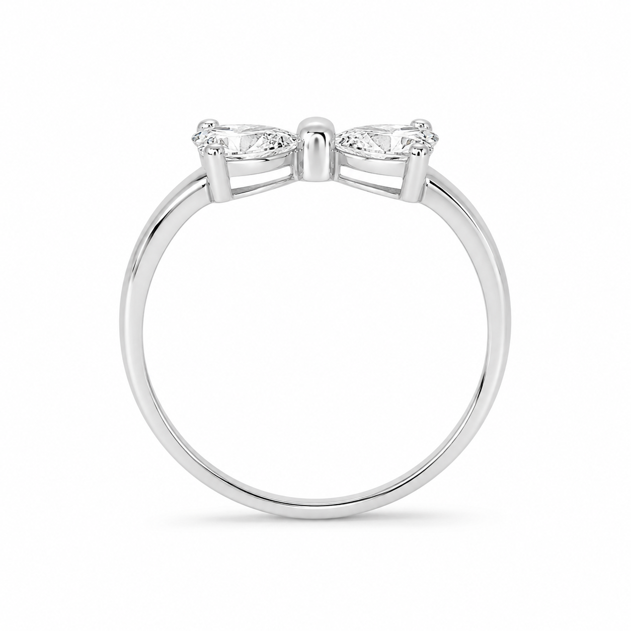 Elegant adjustable silver ring with double heart zircon stones