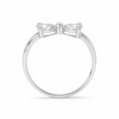 Elegant adjustable silver ring with double heart zircon stones