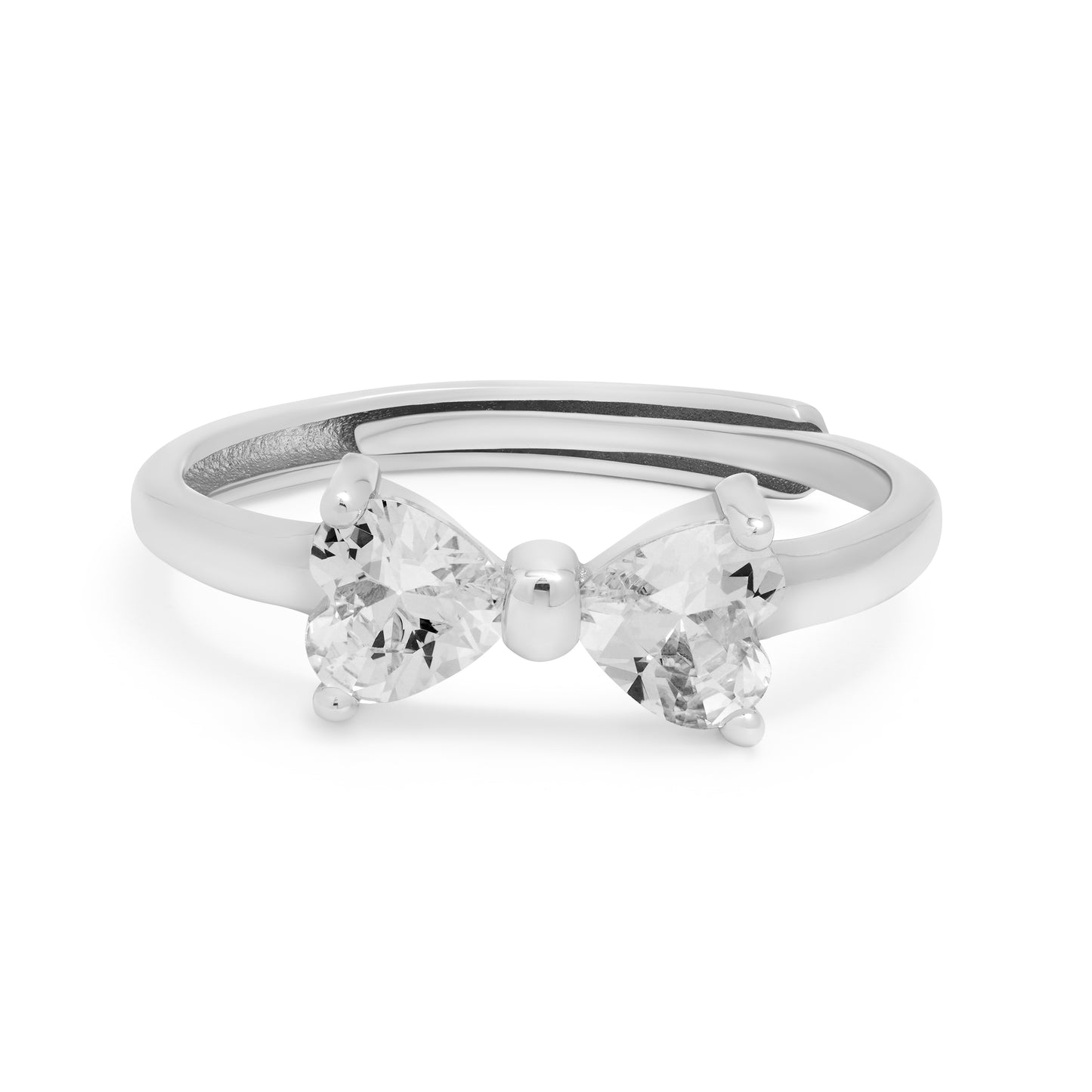 Bow of love ring for women double heart zircon design