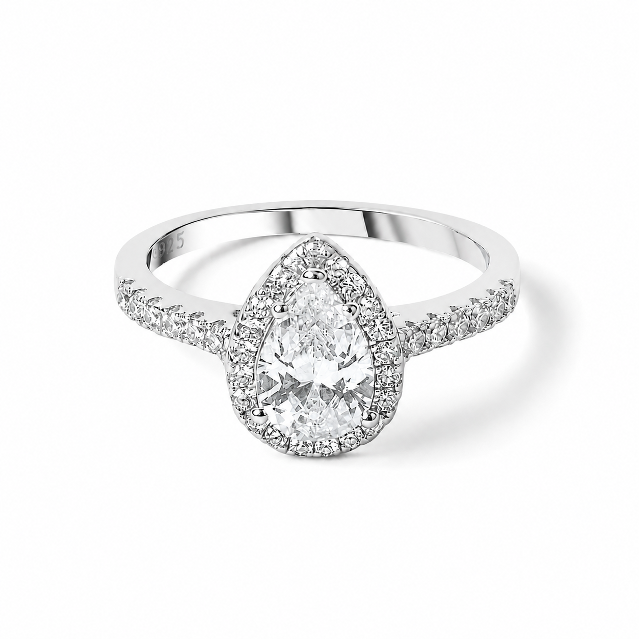 Classic Drop Ring in 925 silver with pear shaped white zircon stone Pakistan