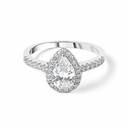 Classic Drop Ring in 925 silver with pear shaped white zircon stone Pakistan