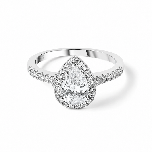 Classic Drop Ring in 925 silver with pear shaped white zircon stone Pakistan
