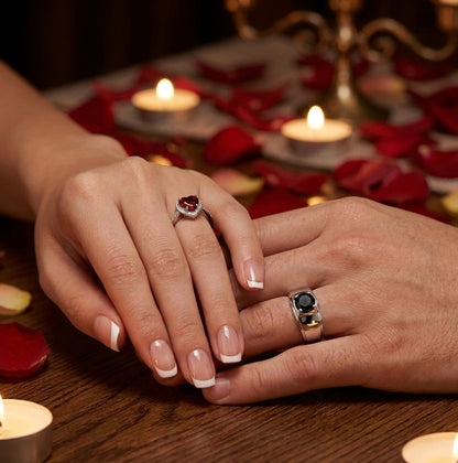 Couple hands wearing matching silver 925 couple rings romantic gift in Pakistan