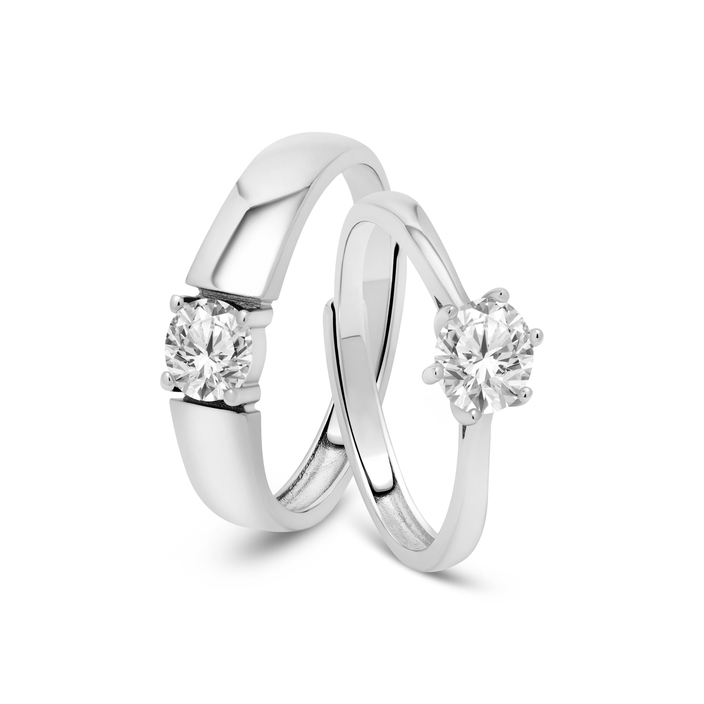 Diamond duo couple rings minimalist silver zircon ring set