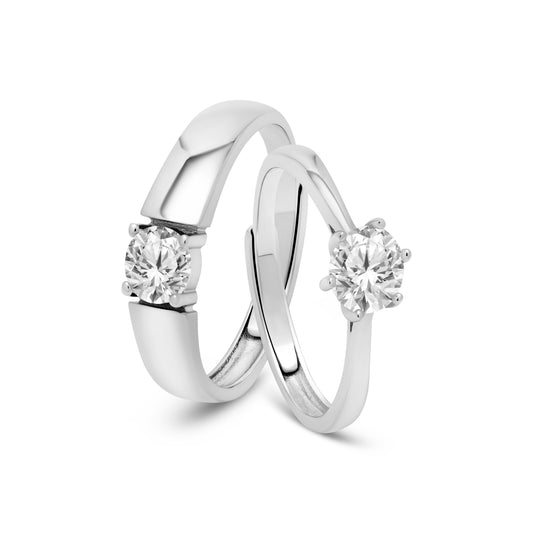 Diamond duo couple rings minimalist silver zircon ring set