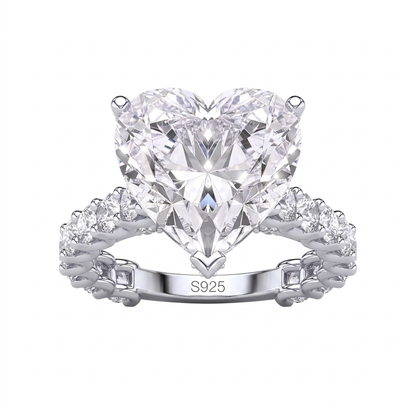 Diamond Heart Ring with 12mm heart-cut zircon stone in sterling silver