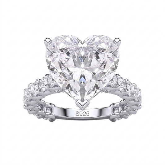 Diamond Heart Ring with 12mm heart-cut zircon stone in sterling silver