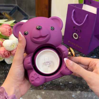 Diamond Heart Ring Purple Teddy Bear Gift Set