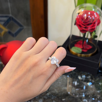 Diamond heart ring worn on hand, 925 sterling silver