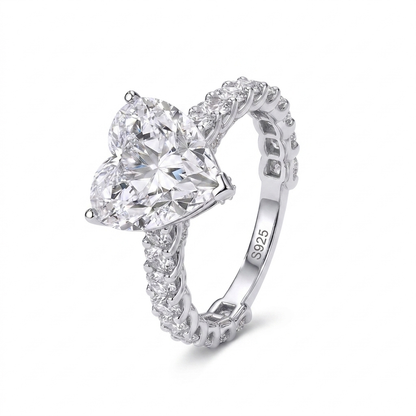 Side angle view of Diamond Heart Ring in rhodium plated sterling silver