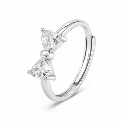 Minimalist rhodium plated heart bow ring for women in Pakistan
