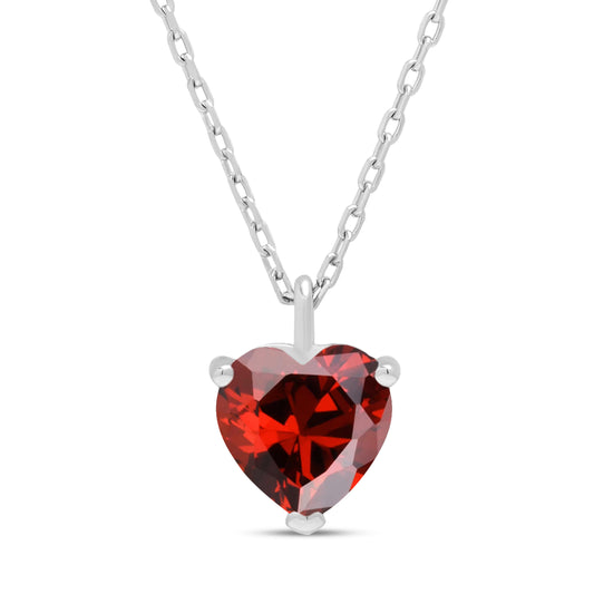 Red heart cut cubic zirconia Elite Heart Pendant in 925 sterling silver close up