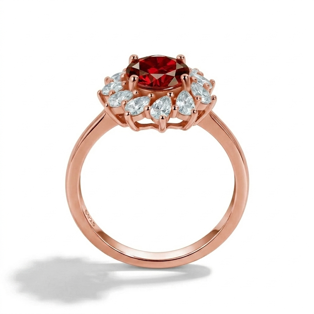 Floral Flame Ring side profile showing flower cluster design in sterling silver