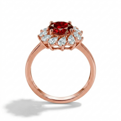 Floral Flame Ring side profile showing flower cluster design in sterling silver