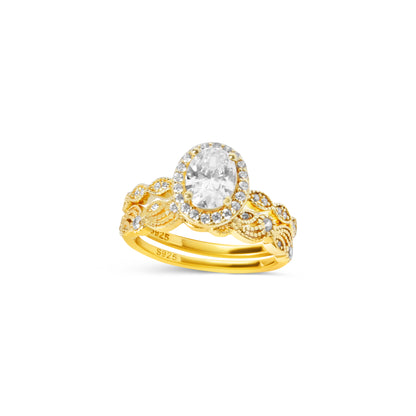 Stackable double band oval ring set in gold plated sterling silver