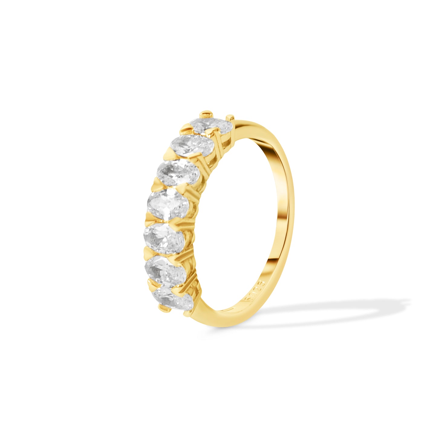 Luxury oval stone band ring with sparkling white zircon stones