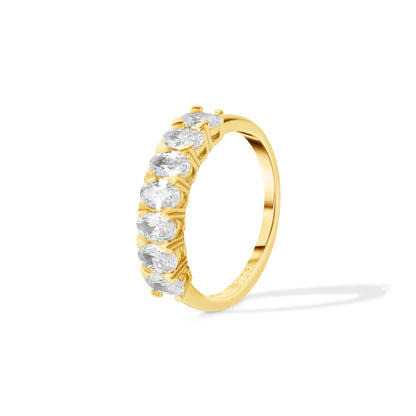 Luxury oval stone band ring with sparkling white zircon stones