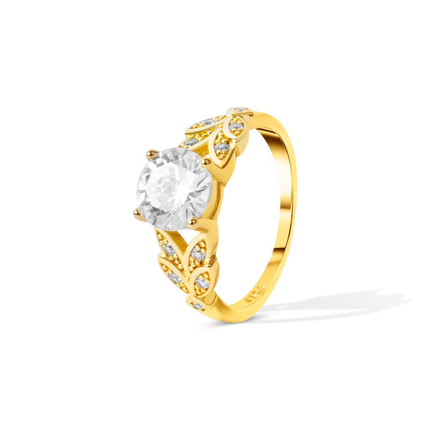 Gold Petals Ring in 18KT gold plated sterling silver with white zircon stone Pakistan