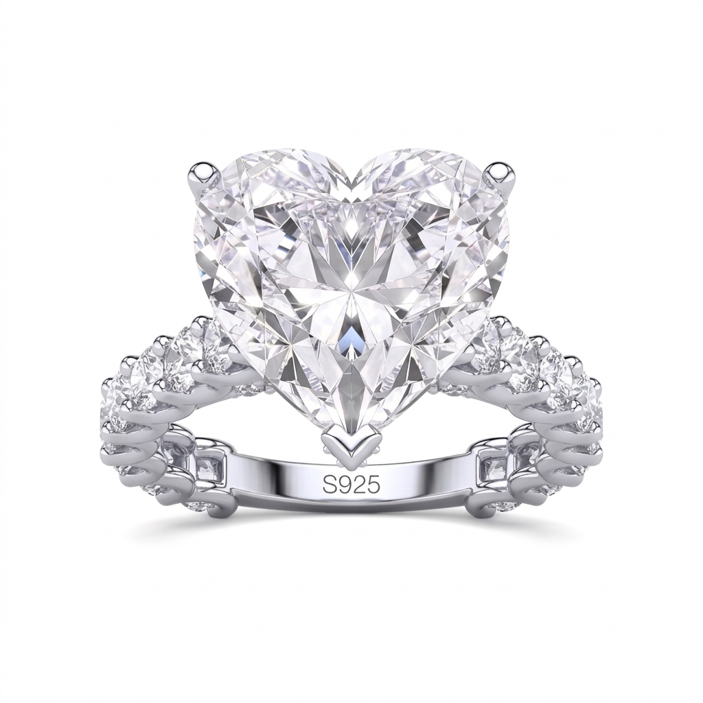 Heart shaped silver ring for women from One Love couple rings set with sparkling stone