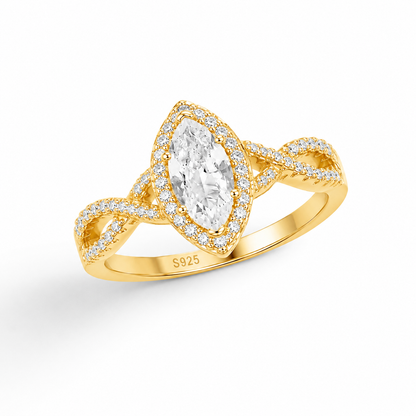 Side angle of marquise zircon halo engagement ring for women