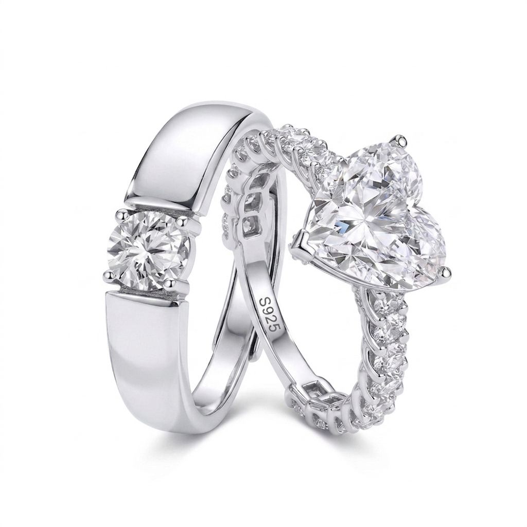 One Love couple rings 925 silver heart ring for women and matching ring for men