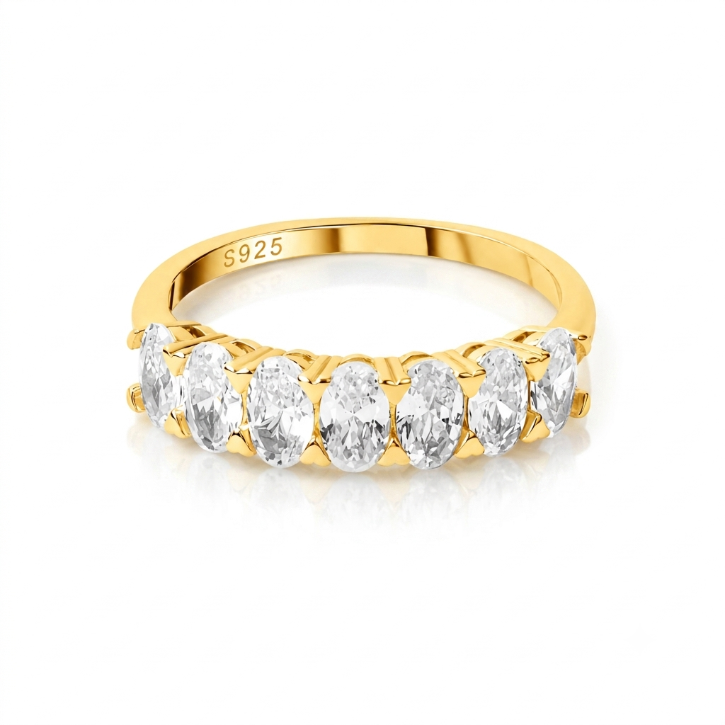Oval band ring in 18KT gold plated 925 silver with oval zircon stones Pakistan