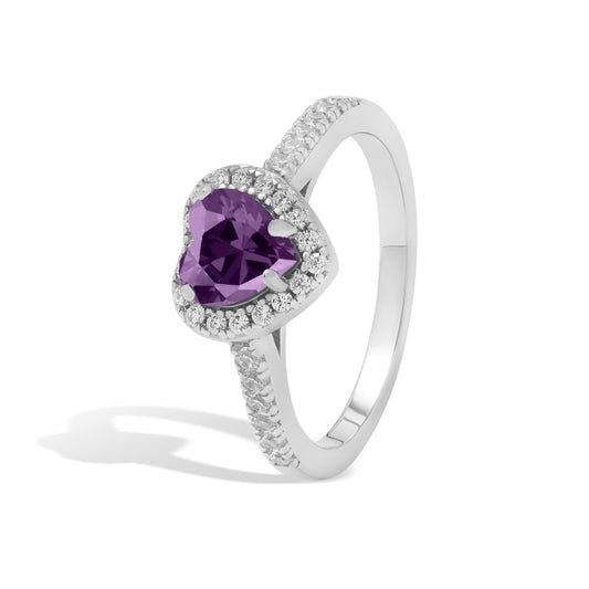 Purple Heart Ring in 925 sterling silver with amethyst-coloured heart zircon