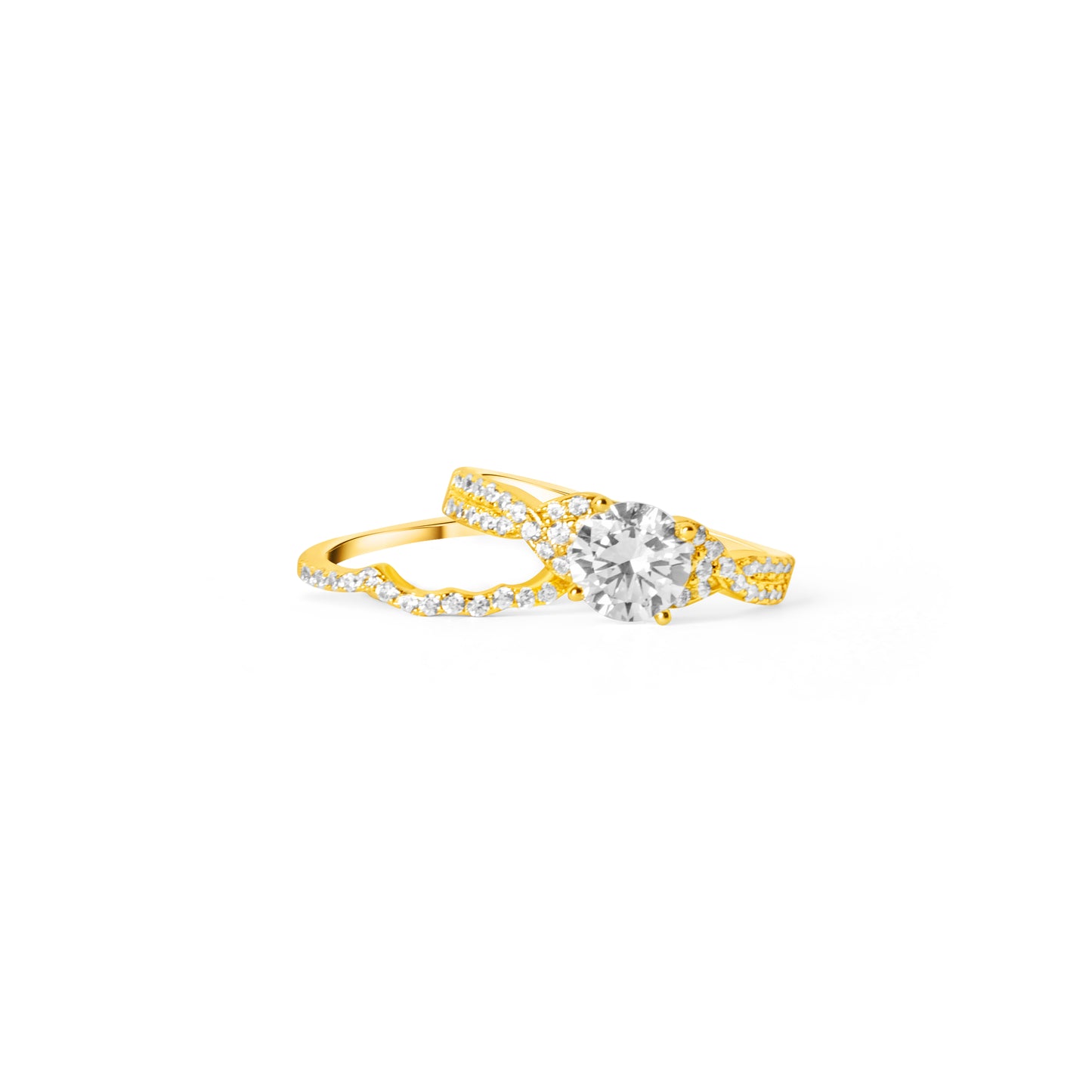 Double band stackable gold ring with sparkling cubic zirconia stones