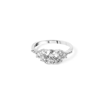 Elegant sterling silver ring with brilliant round zircon center stone