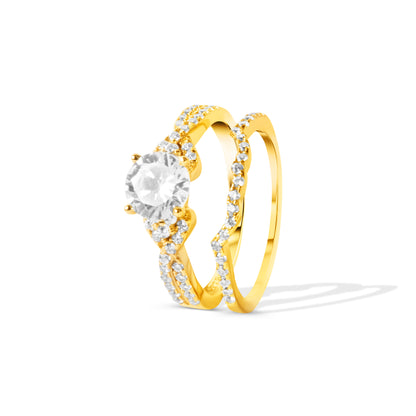 Sparkling double band ring in 18KT gold plated 925 silver with round cubic zirconia Pakistan