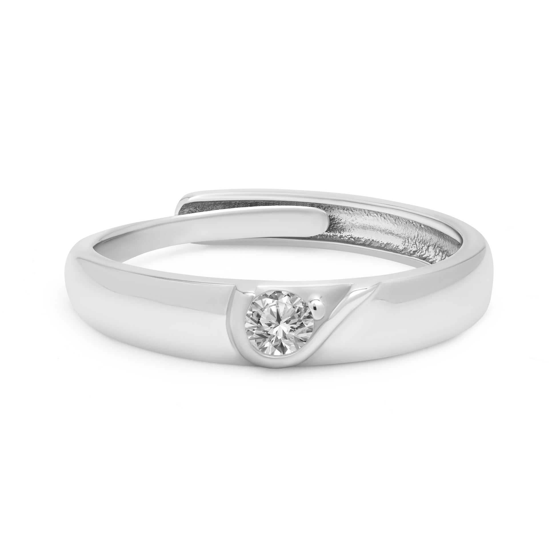 Minimal silver ring for men with single zircon stone